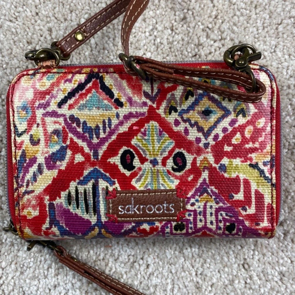 Sakroots Artist Circle Crossbody Wallet Multi Color Ikat Geometric Canvas Bag